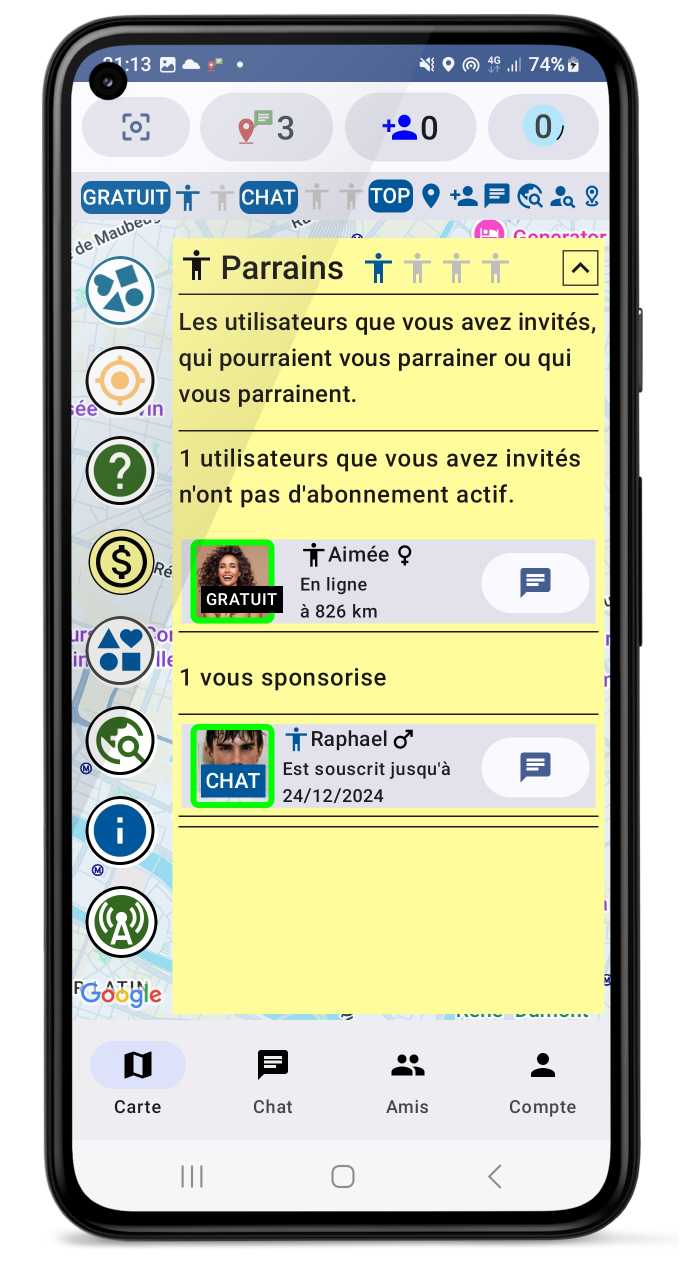 Utilisation gratuite de l application avec deux amis - sponsors